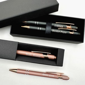 Kugelschreiber mit Name & Geschenkverpackung, Schreibset für Hochzeitspaar, Vertrag, Stift personaisliert in Metall / Rosegold graviert 画像 1