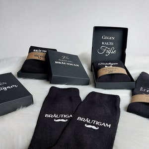 Bräutigam Socken mit Geschenkbox Für meinen Bräutigam gegen kalte Füße Hochzeitssocken Box mit Personalisierung Herrensocken Anzug Bild 10
