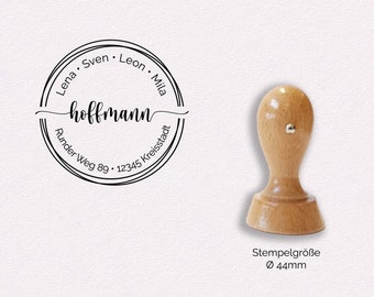 Address stamp - Hoffmann | Circle drawn | personalized family stamp + first name | Wooden stamp Desired address | Punch Round 44 mm