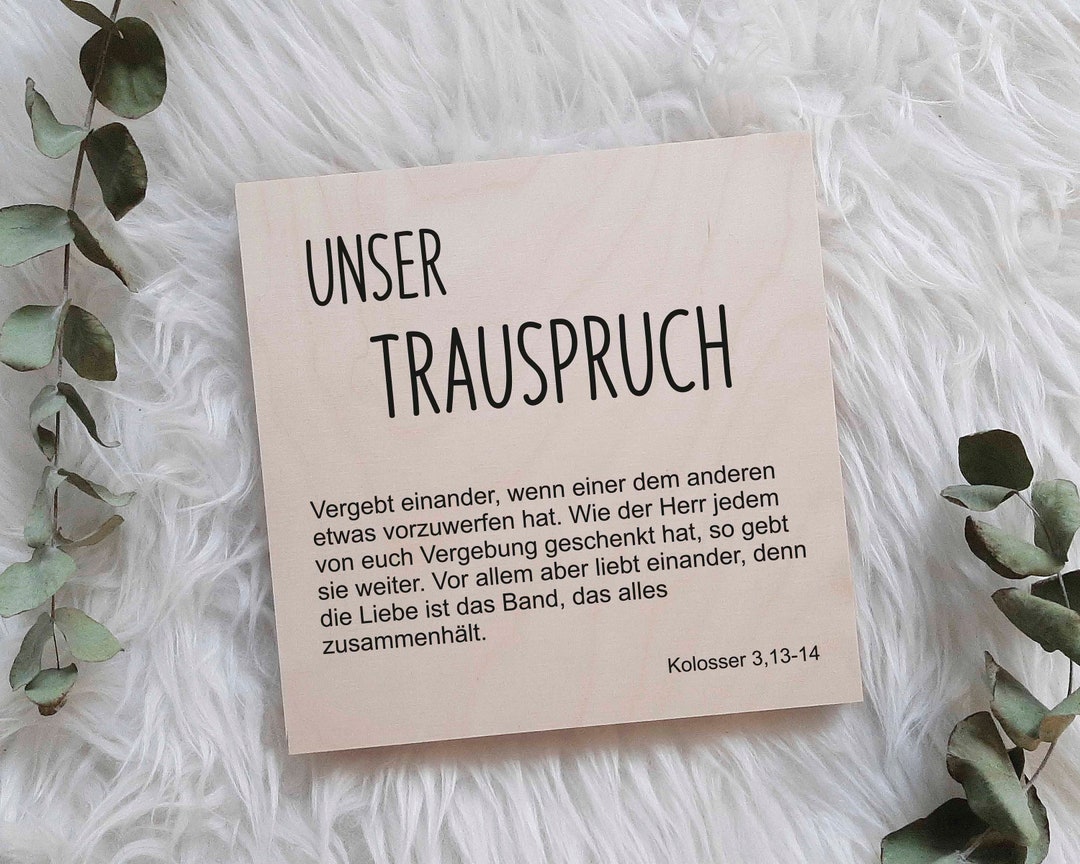 Trauspruch Hochzeitsspruch Holz Bild verschiedene Schriftarten Geschenk