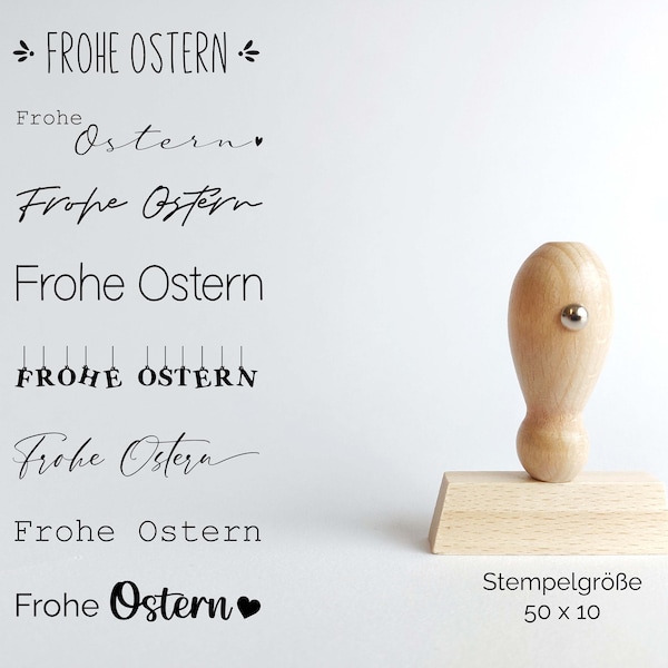 Oster Stempel | Frohe Ostern 8 verschiedene Designs | 50 x 10 mm - Holzstempel | Oster Gruß | Deko Stempel | Stempel Rechteckig Zweige Herz