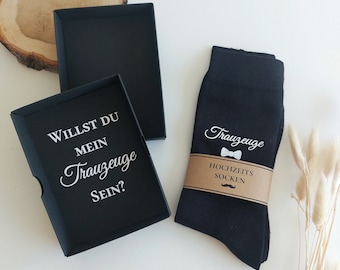 Trauzeuge Socken mit Geschenkbox - Willst du mein Trauzeuge sein? Gentleman Hochzeitssocken | Box mit Personalisierung | Herrensocken Anzug