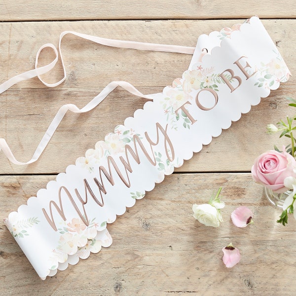 Floral Rose Gold Mummy To Be | Babyparty-Schärpe | Schwangerschaftsverkündung