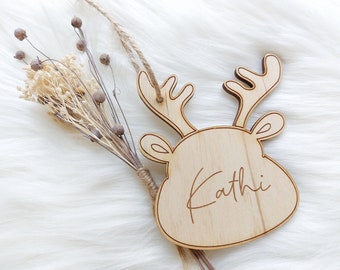 Elk Christmas ball made of wood with desired name, tree decoration pendant reindeer, Christmas tree ball personalized with wish name, deer