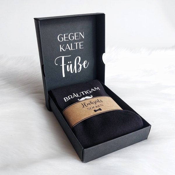 Bräutigam Socken mit Geschenkbox - Für meinen Bräutigam - gegen kalte Füße! Hochzeitssocken | Box mit Personalisierung | Herrensocken Anzug