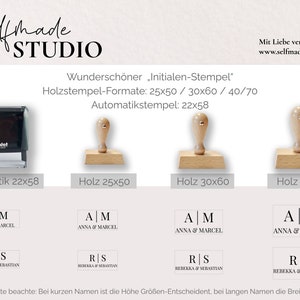 Initialen & Vornamen Hochzeit Stempel Hochzeitstempel personalisiert Holz Stempel Rechteckig 25x50/30x60/40x70mm, Automatik 22x58mm Bild 4