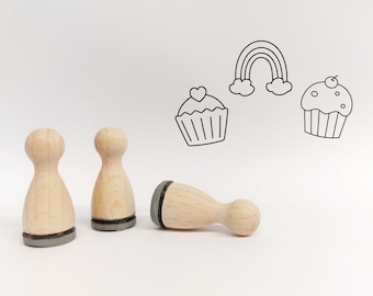Mini Stamp Set Muffins | 3 stamps with a diameter of 12 mm | Wooden stamp food / birthday