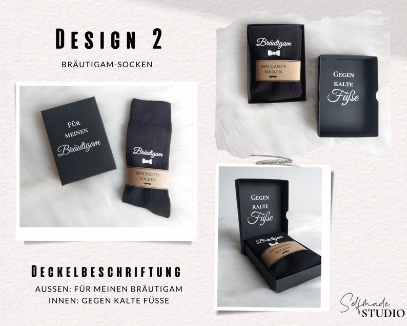 Bräutigam Socken mit Geschenkbox Für meinen Bräutigam gegen kalte Füße Hochzeitssocken Box mit Personalisierung Herrensocken Anzug Design 2