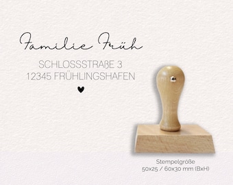 Adressstempel - Früh | Verspielt | personalisierter Familienstempel | Holzstempel Wunschadresse | Stempel Rechtseckig 50x25mm/60x30mm