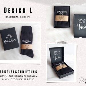 Bräutigam Socken mit Geschenkbox Für meinen Bräutigam gegen kalte Füße Hochzeitssocken Box mit Personalisierung Herrensocken Anzug Design 1