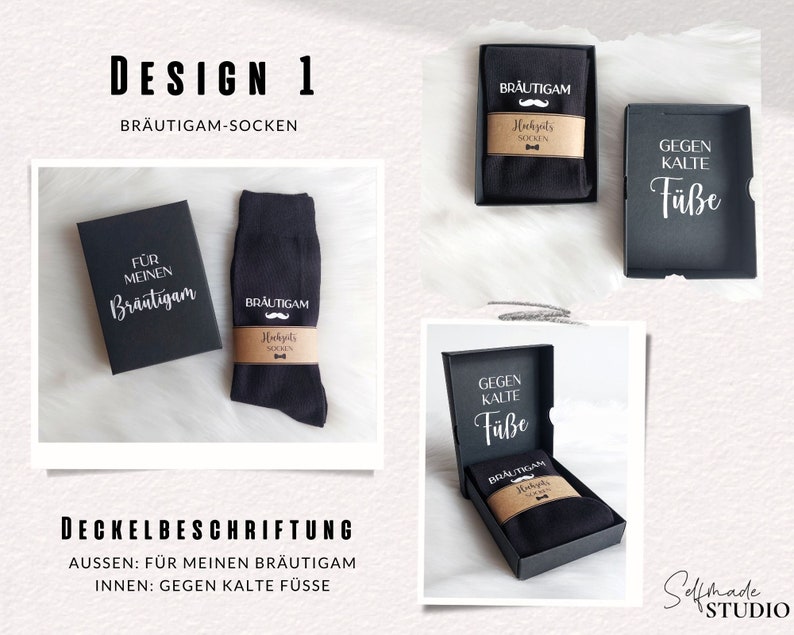 Bräutigam Socken mit Geschenkbox Für meinen Bräutigam gegen kalte Füße Hochzeitssocken Box mit Personalisierung Herrensocken Anzug Design 1