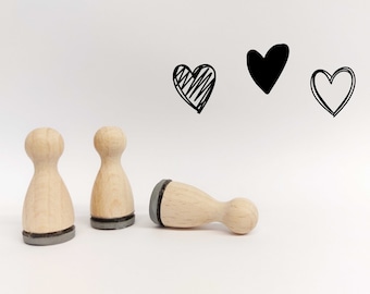 Mini stamp set hearts drawn | 3 stamps with a diameter of 12 mm | Wooden stamp Valentine's Day / Wedding