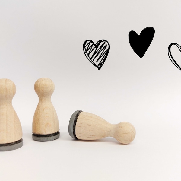 Ministempelset Herzen gezeichnet | 3 Stempel mit 12mm Durchmesser | Holzstempel Valentinstag / Hochzeit