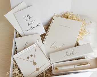 Geschenkbox Set Luck - Gold | Personalisierte Geschenkbox Weiß mit goldener Schrift | Geburtstagsgeschenk Set für Frau / Freundin / Braut