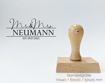 Mr&Mrs Stempel - Geschwungen | Nachname mit EST. | Hochzeitstempel personalisiert | save the date | Stempel Rechteckig 70x40/60x30/50x25mm