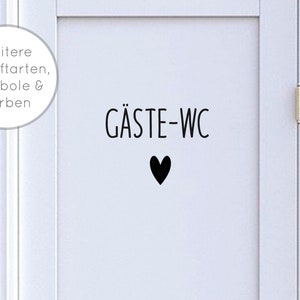 Türschild "Gäste-WC" mit Symbol: Herz, Blatt, Anker Türbeschriftung in verschiedenen Schriftarten, Farben, Symbolen Tür-Aufkleber - Toilette