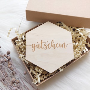 Holz Gutschein zum selbstbeschriften mit Geschenkbox | Geschenkgutschein mit Box | Personalisierte Geschenkbox | Herz | Stern | Kreis