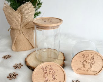 Vorratsglas mit Gravur Elch & Nikolaus mit Weihnachtswünschen Frohe Weihnachten Glas zu Weihnachten | Weihnachtsgeschenk Plätzchen Geschenk