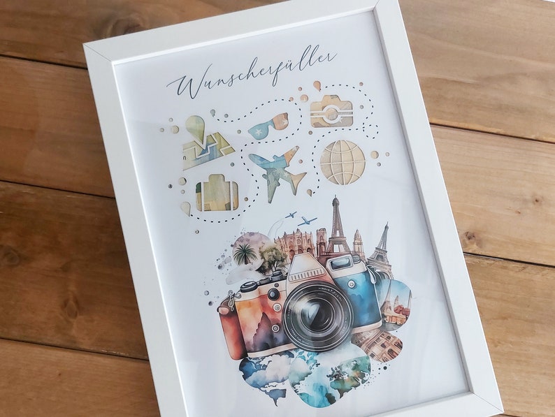 Geldgeschenk zur Hochzeit - Geburtstag - Wunscherfüller für eine Weltreise mit Kamera Motiv