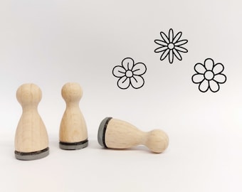 Ministempelset Blümchen | 3 Stempel mit 12mm Durchmesser | Holzstempel Frühling / Ostern