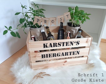 Biergarten / Kräutergarten mit Namen, personalisierte Aufkleber oder Holz Geschenkkiste DIY Vatertags Muttertagsgeschenk zum selbst Befüllen