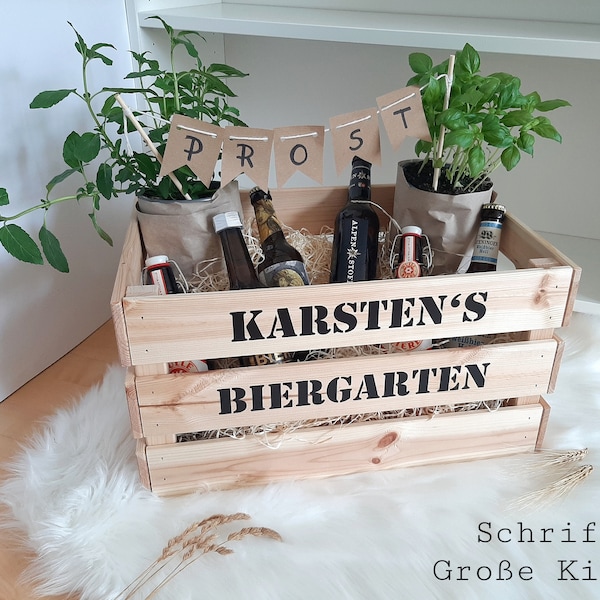 Biergarten / Kräutergarten mit Namen, personalisierte Aufkleber oder Holz Geschenkkiste DIY Vatertags Muttertagsgeschenk zum selbst Befüllen