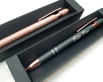 Ballpoint pen with name & gift packaging, writing set for wedding couple, contract, pen personaislated in metal / rose gold engraved