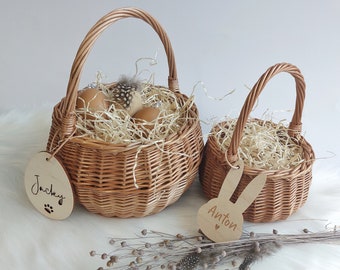 Easter basket for children with name pendant and straw, name tag egg, rabbit pendant, Easter basket, 15/20 cm diameter Easter surprise