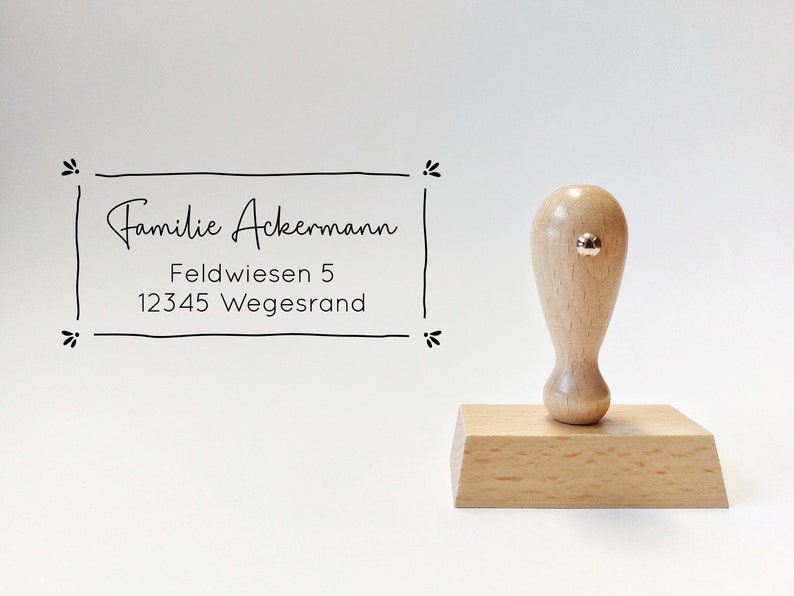 Adressstempel Reinwald Zierrahmen personalisierter Familienstempel Holzstempel Wunschadresse Stempel Rechteckig 50x25mm / 60x30mm Bild 4