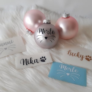 Haustier Aufkleber für Weihnachtskugel! Personalisierter Schriftzug zum selbst aufkleben, Pfote, Katze, Hund Baumschmuck für Weihnachten