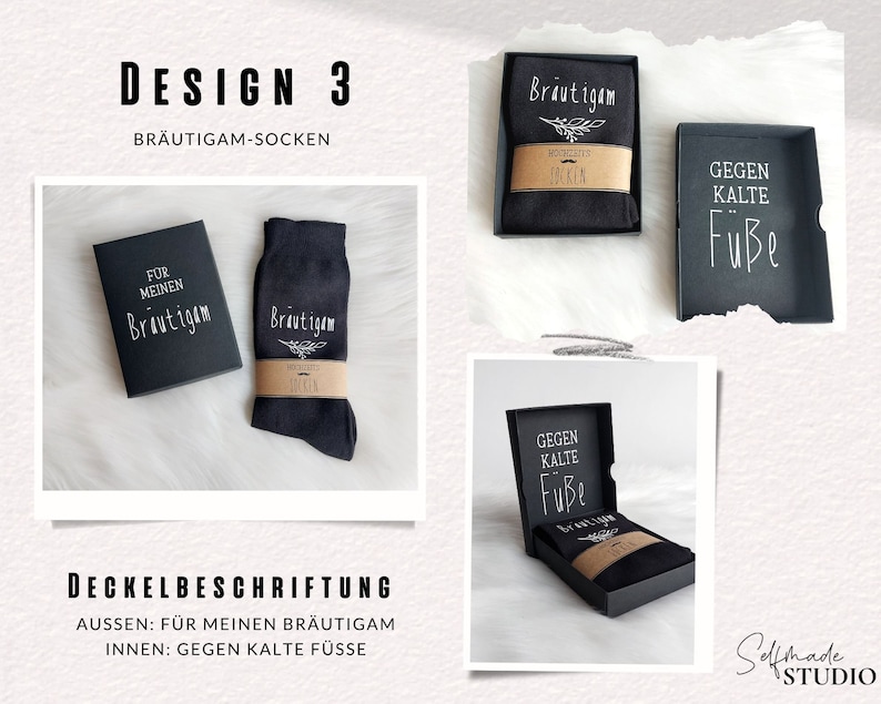 Bräutigam Socken mit Geschenkbox Für meinen Bräutigam gegen kalte Füße Hochzeitssocken Box mit Personalisierung Herrensocken Anzug Design 3