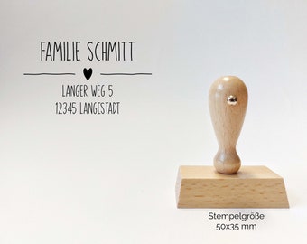 Adressstempel - Schmitt | Herz & Linie | personalisierter Familienstempel | Holzstempel mit Wunschadresse | Stempel Rechtseckig 50x35mm
