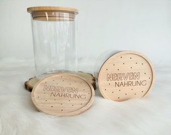 Vorratsglas mit Gravur "Nerven Nahrung" | Holzdeckel | Gravur  Deckel mit Punkten | nachhaltige Geschenkidee Ostern Weihnachten Geburtstag