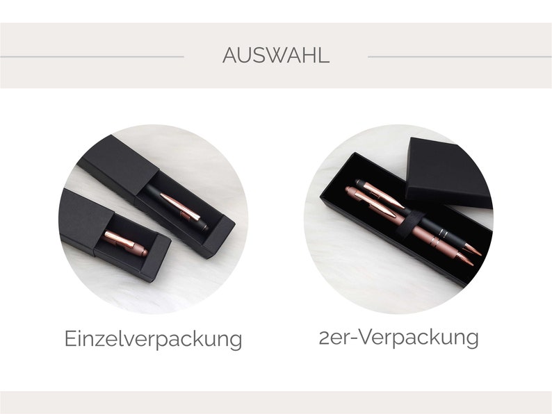 Kugelschreiber mit Name & Geschenkverpackung, Schreibset für Hochzeitspaar, Vertrag, Stift personaisliert in Metall / Rosegold graviert Bild 7