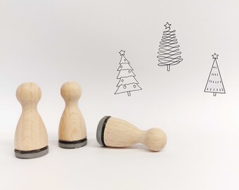 Ministempelset Weihnachtsbaum | 3 Stempel mit 12mm Durchmesser | Holzstempel Weihnachten / Advent