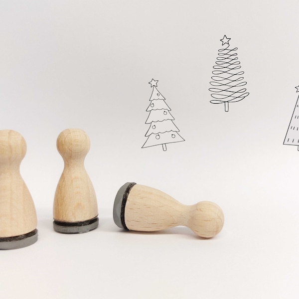 Ministempelset Weihnachtsbaum | 3 Stempel mit 12mm Durchmesser | Holzstempel Weihnachten / Advent