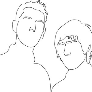 May include: Line drawing of four people's faces. The faces are drawn in a simple style with only the outlines of the features visible. The people are all looking in different directions.