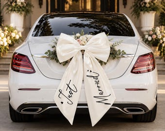 Just Married Bow for Car, Wedding Exit Decoration, Oversized Satin Bridal Bow, Getaway Car Decor, Reception Send Off