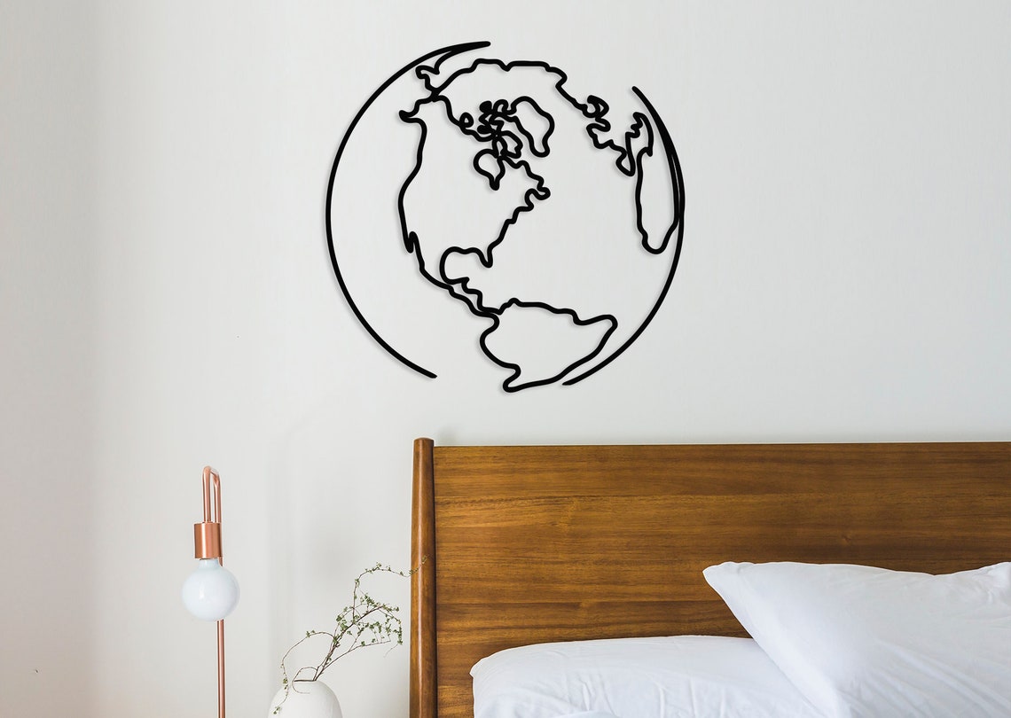 Globe metal wallGlobe wall decorMetal world map wall Etsy