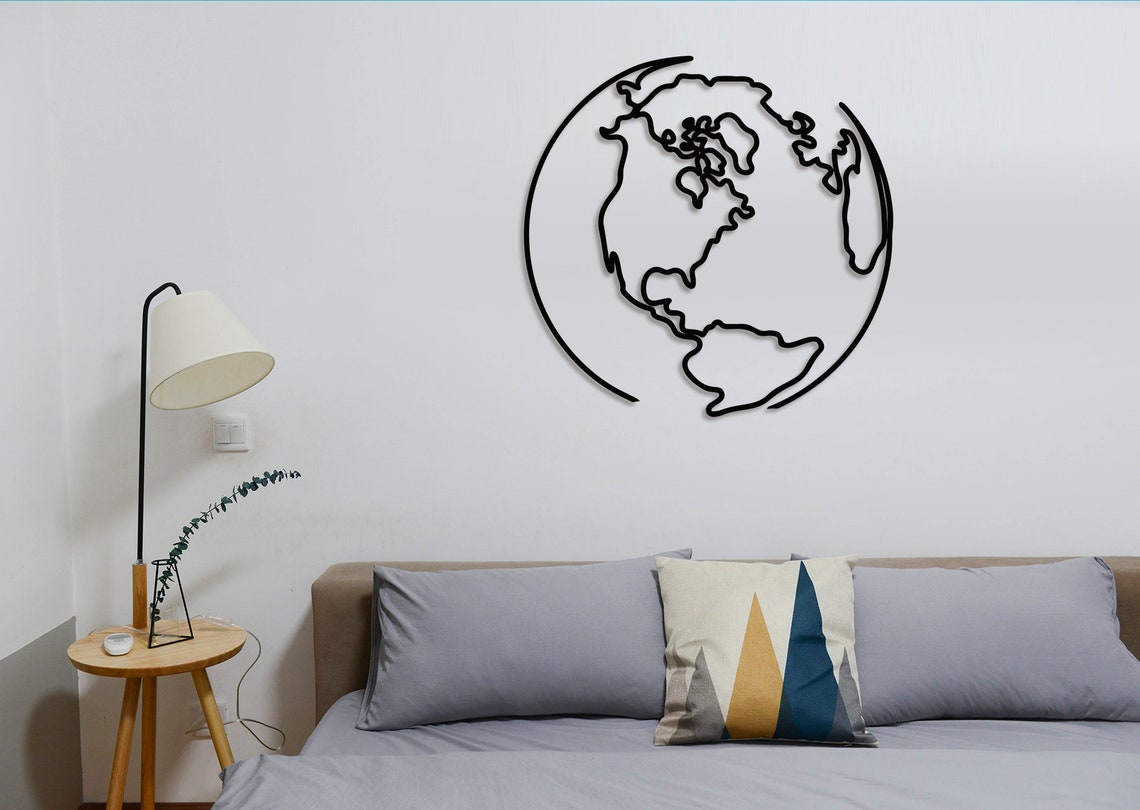 Globe metal wallGlobe wall decorMetal world map wall Etsy