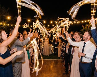 Light-Up Wedding Wands, Wedding Ribbon Wands with Lights, LED Send Off Wands, Wedding Exit Lights, Bridal Ribbon Streamers
