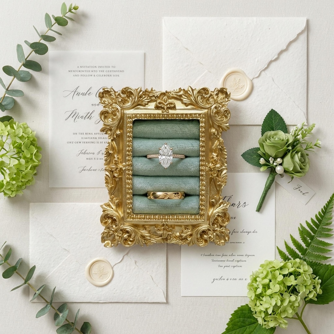 Vintage wedding ring holder, Wedding ring display frame, Flat lay ring holder frame,Elegant ring stand wedding,Wedding jewelry box organizer