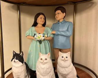 Custom Family Figurine, Personalized Couple Figure, Custom Pet Figurine, 3D Printed Family Sculpture, Custom Cat Statue, Figurine With Pets