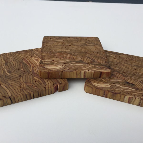 Set of 3 Square Recycled Wood PSL Coaster