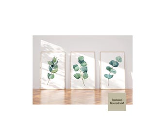 Eukalyptus grüne Blatt Pflanze Drucke, grüne Blatt Pflanze Drucke, botanische Wandkunst, Eukalyptus Design grüne Wandkunst, digitaler Download