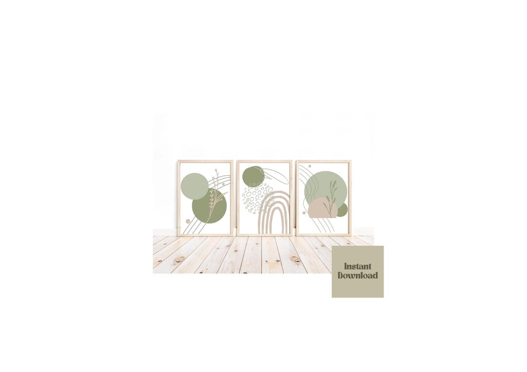 Boho Sage Green and Beige Abstract Wall Art Set of 3 Wall Art Prints ...
