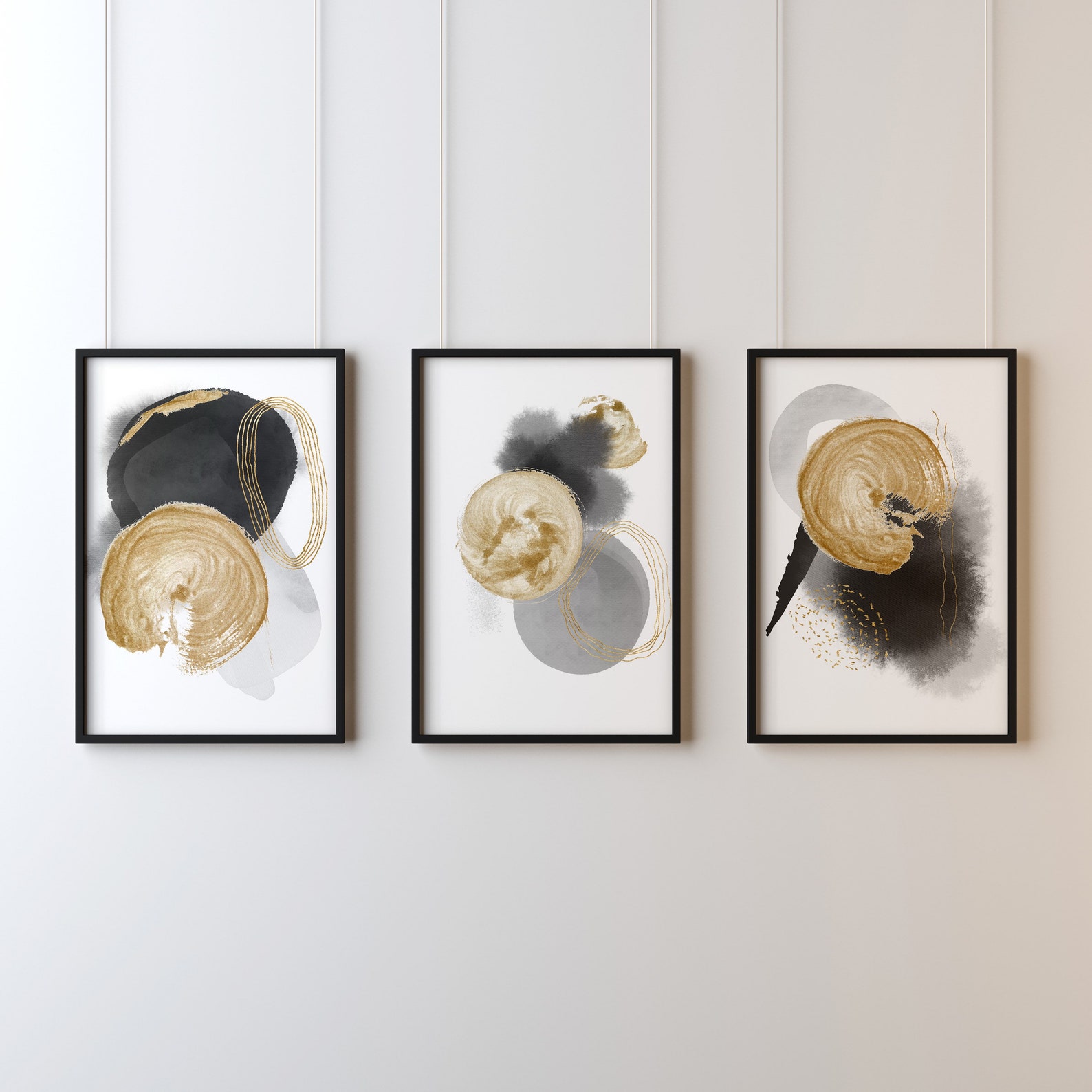 Black Grey and Gold Abstract Wall Art Unframed Print Set of 3 Etsy