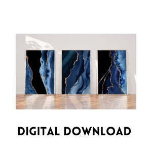 Marineblau und Gold abstrakt, marineblauer abstrakter minimaler Kunstdruck, flüssige Marmorkunst, Kunst an der Wand, nur Download