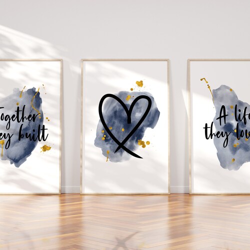 Navy and Silver Wall Art Print Set of 3 Unframed Together Etsy