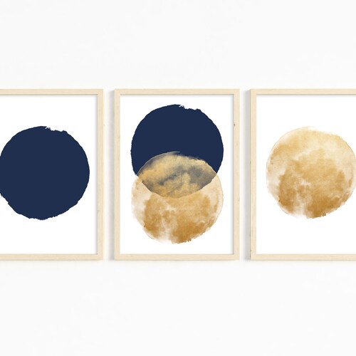Navy Trio Navy Prints Set of 3 Prints Blue and Gold Prints Etsy UK